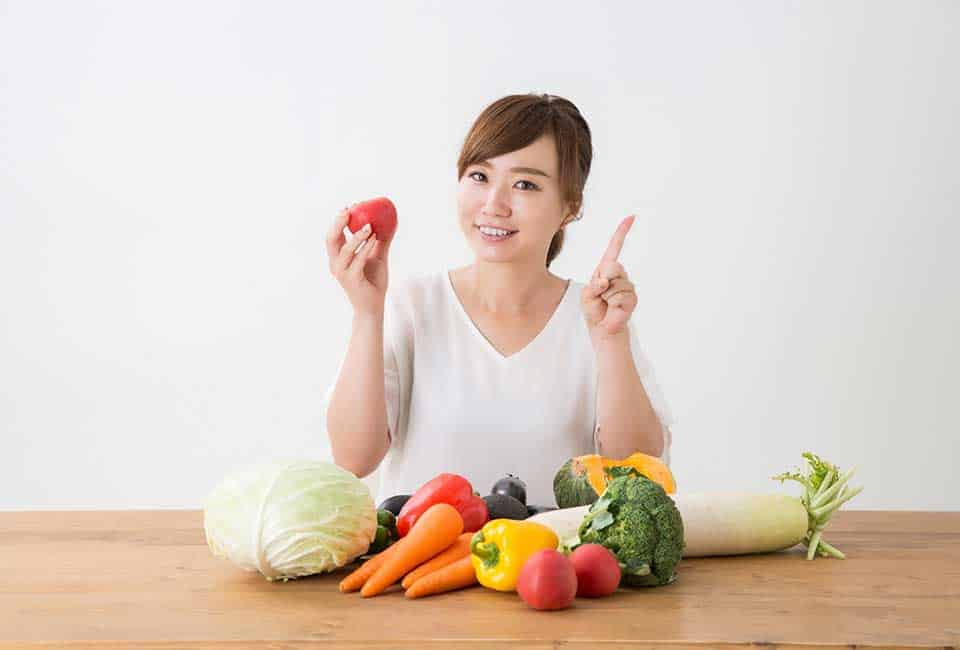 野菜と果物と女性
